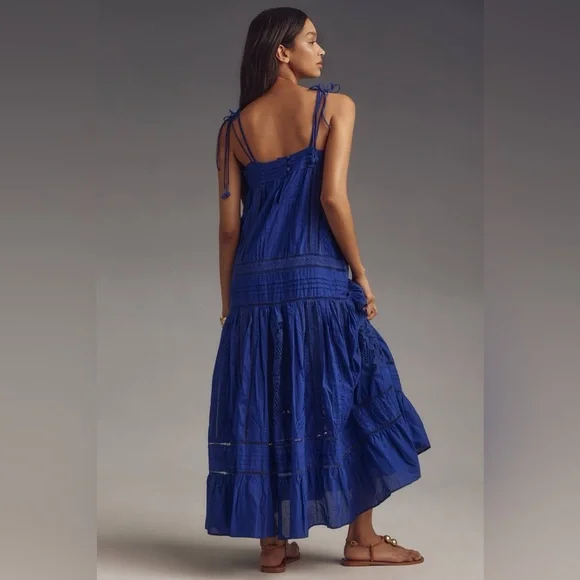 Farm Rio Blue Lace Sleeveless Maxi Dress Sz. M - Picture 3 of 11